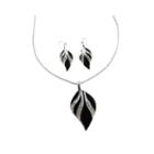 Mixit&trade; 2-pc. Silver-tone Black Enamel Leaf Earrings & Necklace Set
