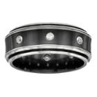 Edward Mirell Mens Genuine White Sapphire Black & Grey Titanium Wedding Band