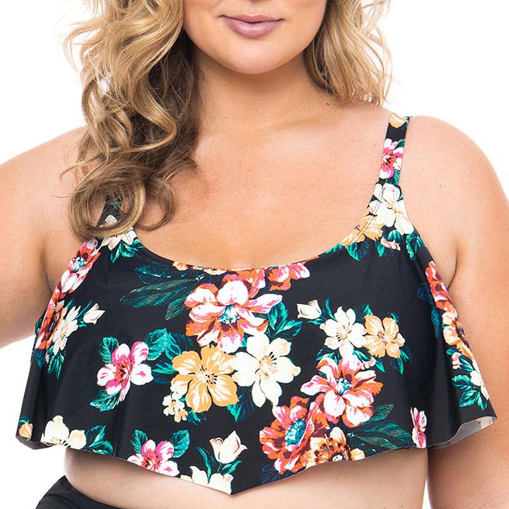 Boutique + Floral Flounce Swimsuit Top-plus