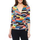 Black Label By Evan-picone 3/4 Sleeve V Neck Jersey Blouse