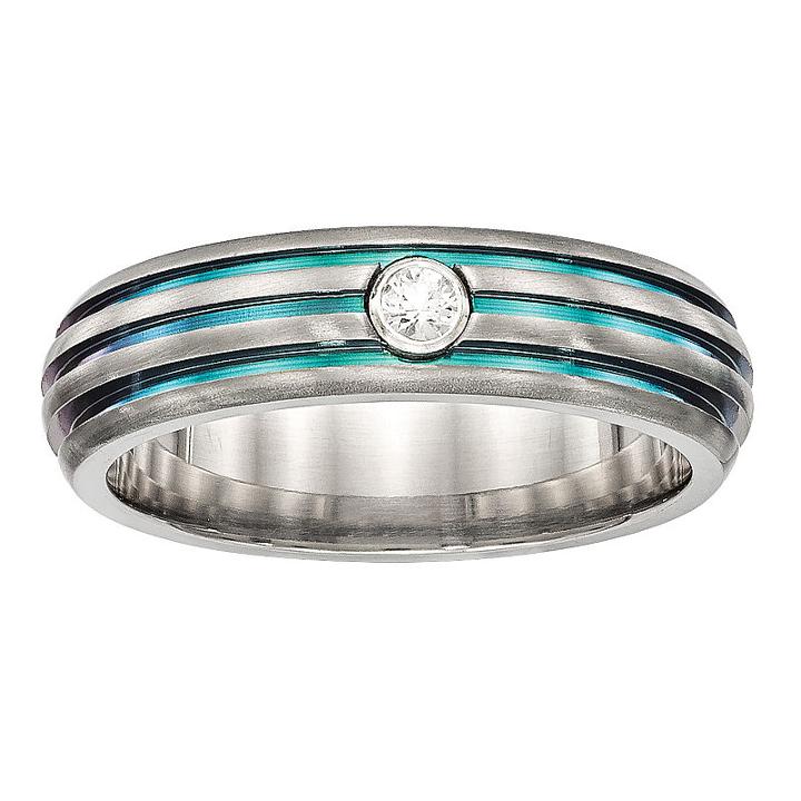 Edward Mirell Mens Genuine White Sapphire Titanium Triple Grooved Multi-color Anodized Wedding Band