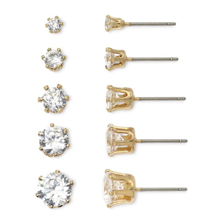 Mixit Gold-tone Cubic Zirconia 5-pr. Earring Set