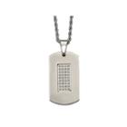 Mens Cubic Zirconia Stainless Steel Dog Tag Pendant