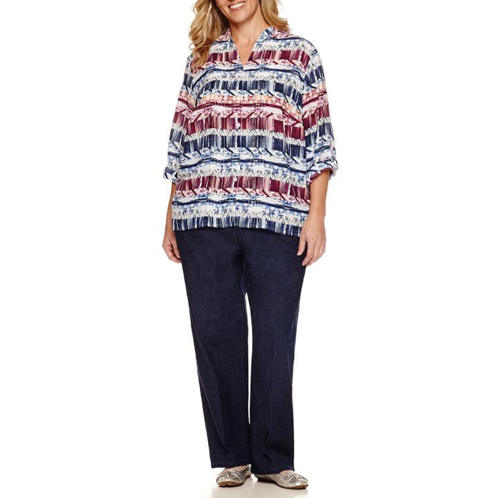 Alfred Dunner Split Crew Neck Blouse - Plus