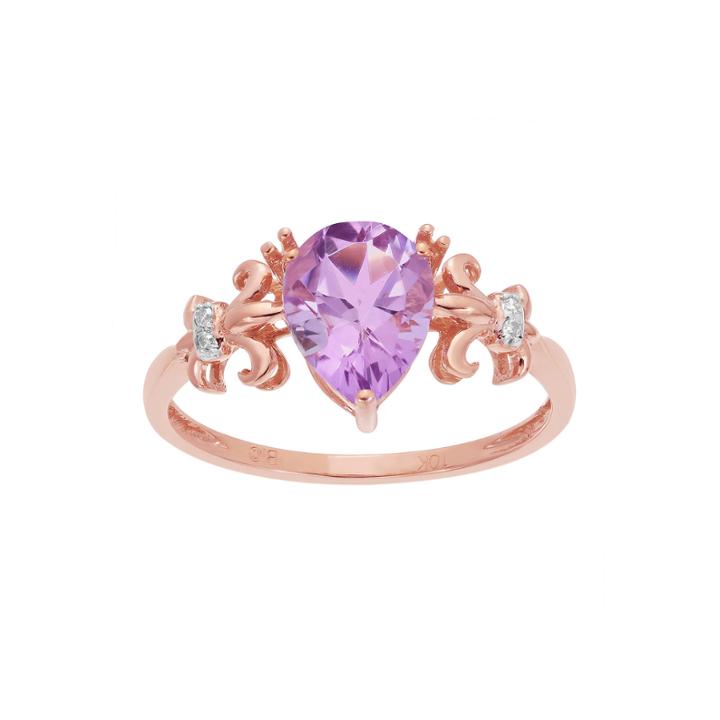 Genuine Amethyst And Diamond-accent 10k Rose Gold Filigree Ring