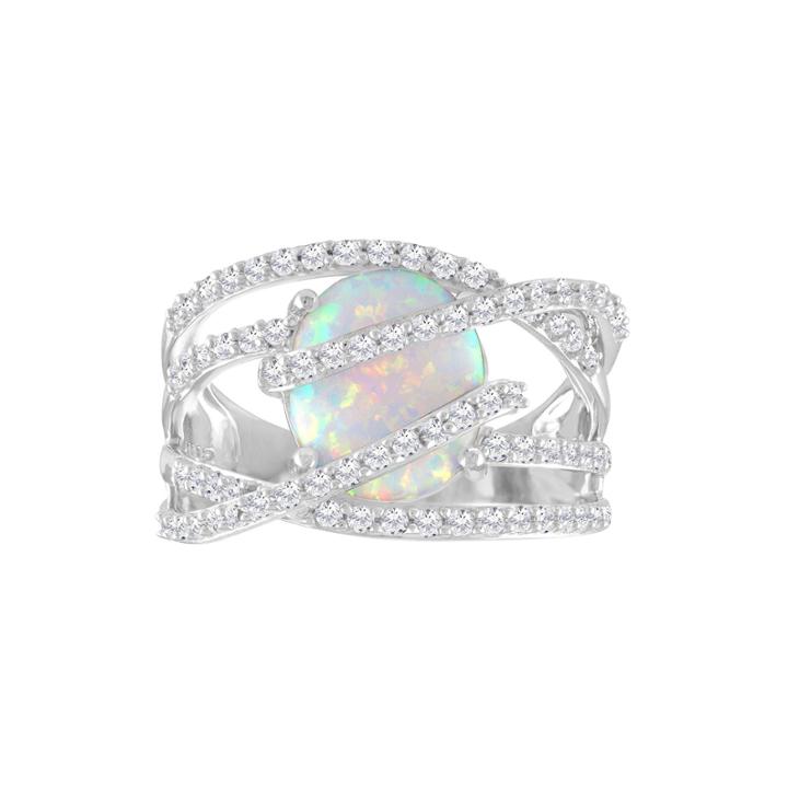 Womens Lab-created Opal & Lab-created White Sapphire Sterling Silver Cocktail Ring