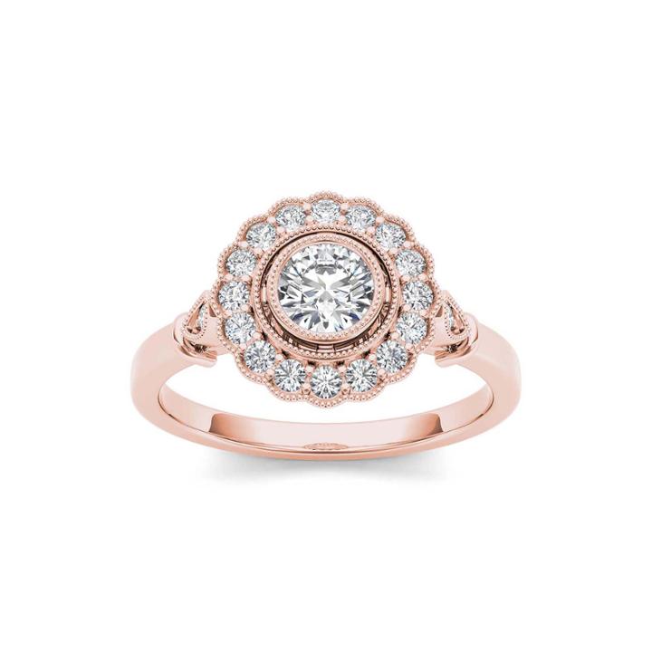 1/2 Ct. T.w. Diamond Flower Halo 10k Rose Gold Engagement Ring