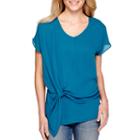 A.n.a Short-sleeve Knot Front Blouse- Petite