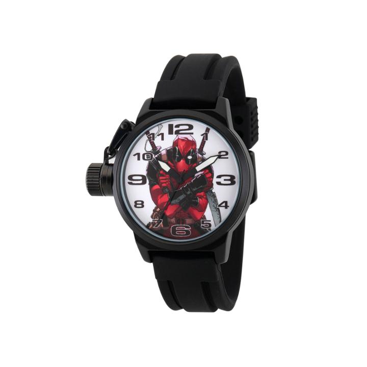 Marvel Mens Deadpool White Dial Black Rubber Strap Watch