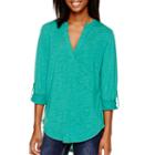 Almost Famous 3/4-sleeve Knit Crochet Top - Juniors