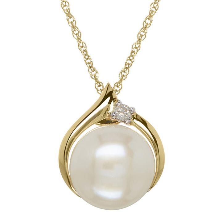 Certified Sofia&trade; Cultured Freshwater Pearl & Diamond-accent 10k Gold Pendant Necklace