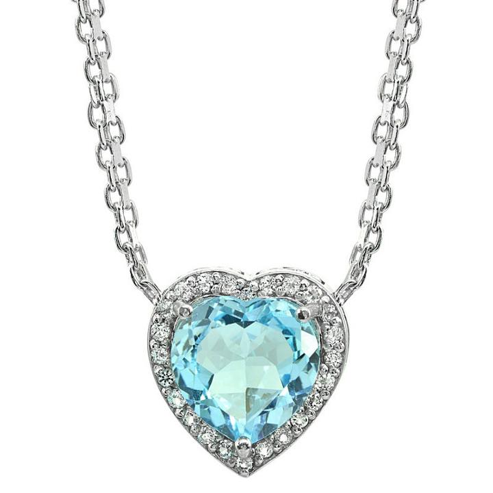 Womens Blue Topaz Sterling Silver Heart Chevron Necklaces