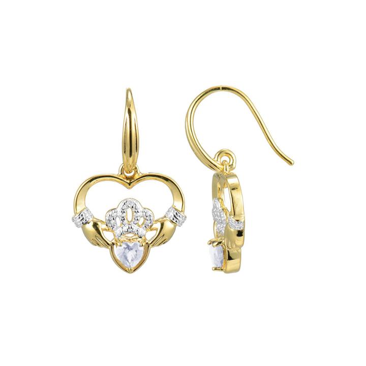 Heart-shaped Genuine White Topaz And Diamond-accent Claddagh Earrings