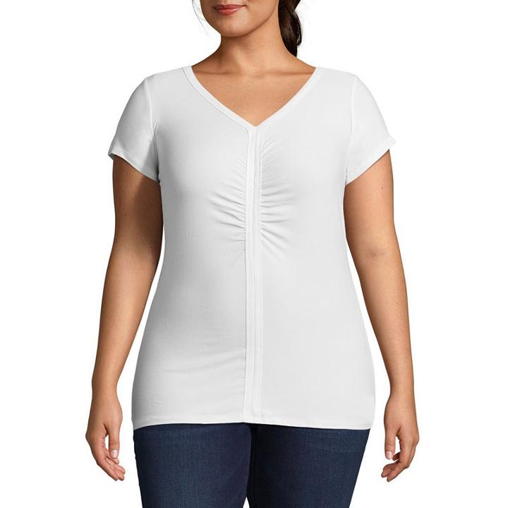 Derek Heart Not Applicable Short Sleeve V Neck Knit Blouse-juniors Plus
