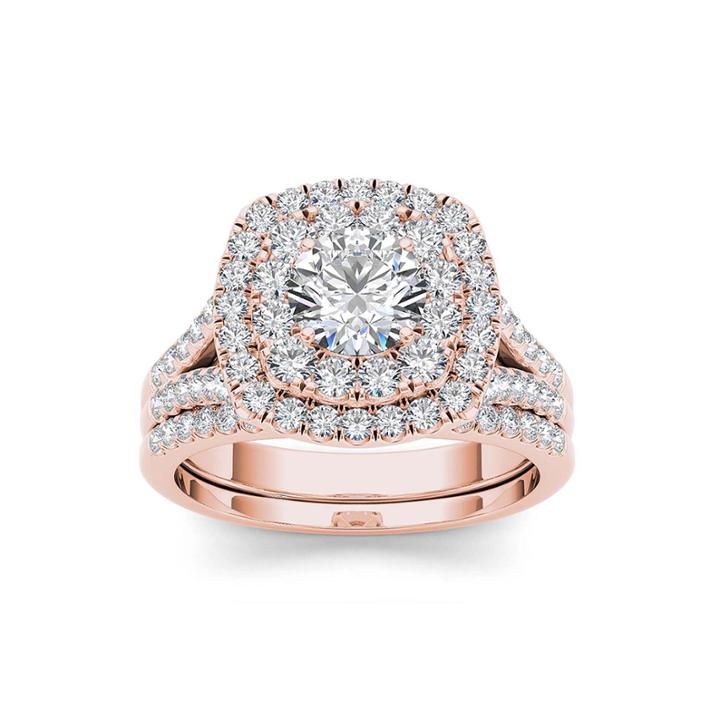 2 Ct. T.w. Diamond 14k Rose Gold Bridal Set