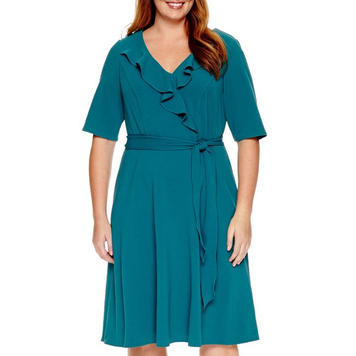 Maya Brooke Elbow-sleeve Ruffle Wrap Dress - Plus