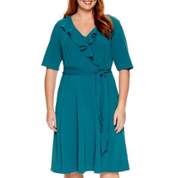 Maya Brooke Elbow-sleeve Ruffle Wrap Dress - Plus