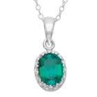 Womens Lab Created Green Emerald Sterling Silver Oval Pendant Necklace