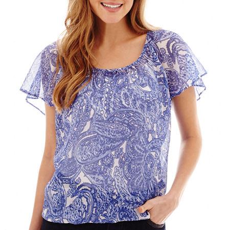 St. John's Bay Flutter-sleeve Print Peasant Blouse - Petite