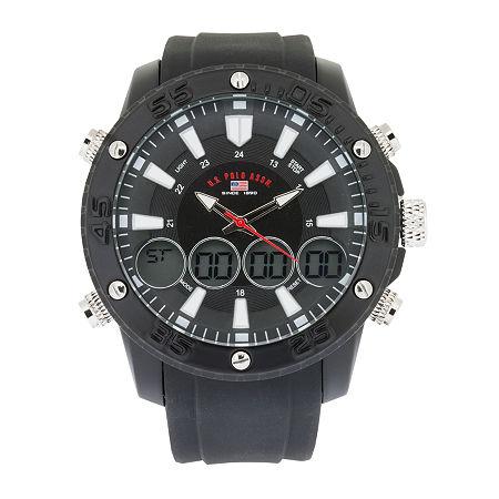 U.s. Polo Assn. Mens Black Silicone Strap Analog/digital Sport Watch