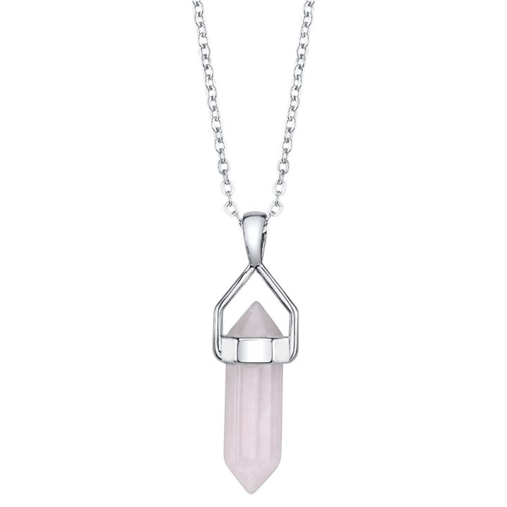 Disney Womens Pink Quartz Silver Over Brass Pendant Necklace