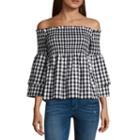 Belle + Sky Off The Shoulder 3/4 Sleeve Smocked Top
