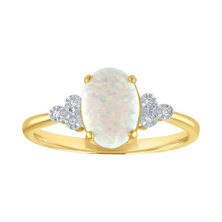 Womens Lab Created Opal Multi Color 10k Gold Cocktail Ring