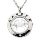 Cancer Zodiac Cubic Zirconia Stainless Steel Locket Pendant Necklace