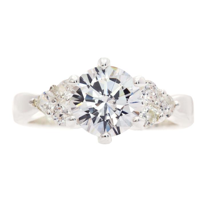 Sparkle Allure White Silver Over Brass 3-stone Ring