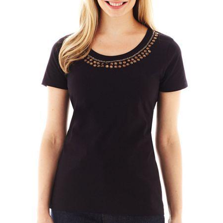 St. John's Bay Short-sleeve Beaded Tee