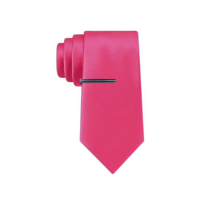 Jf J. Ferrar Slim Satin Solid Tie And Tie Bar Set - Slim
