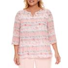 Alfred Dunner 3/4 Sleeve Split Crew Neck Woven Blouse-plus