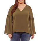 Belle + Sky Long Sleeve V Neck Woven Blouse - Plus