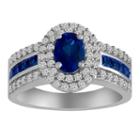 Womens Color Enhanced Blue Sapphire Sterling Silver Cocktail Ring