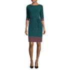 Liz Claiborne 3/4-sleeve Geo Border Print Sheath Dress