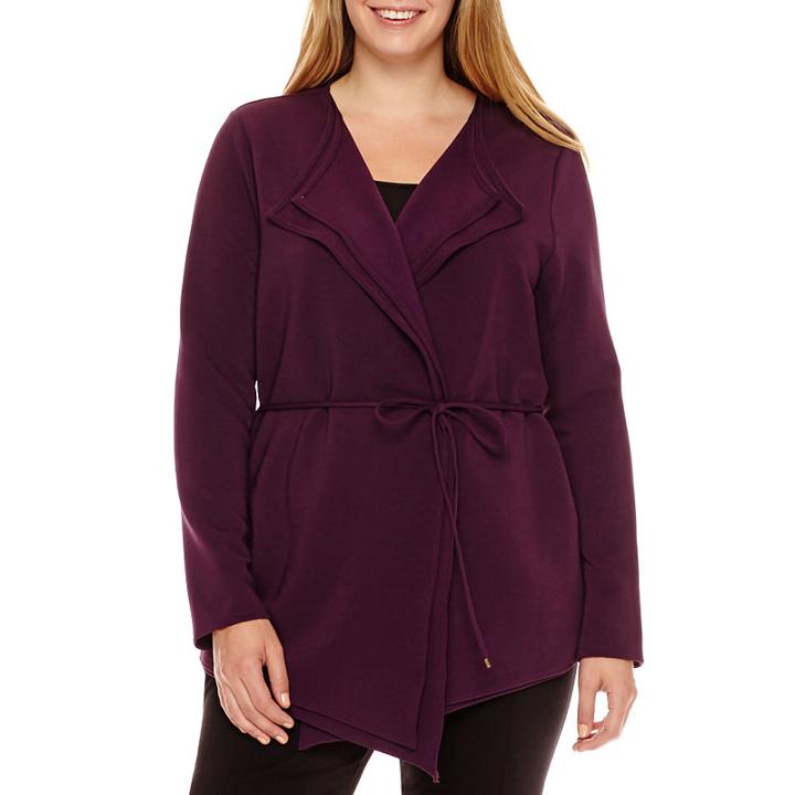 Worthington Long-sleeve Belted Drape Cardigan Sweater - Plus