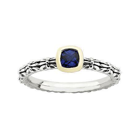 Personally Stackable Lab-created Sapphire Oxidized Two-tone Stackable Ring