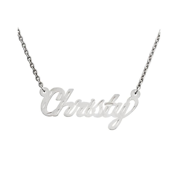 Personalized 14x37mm Satin Diamond-cut Cursive Name Necklace