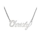 Personalized 14x37mm Satin Diamond-cut Cursive Name Necklace