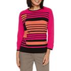 Alfred Dunner Theater District 3/4 Sleeve Stripe Colorblock Pullover Sweater