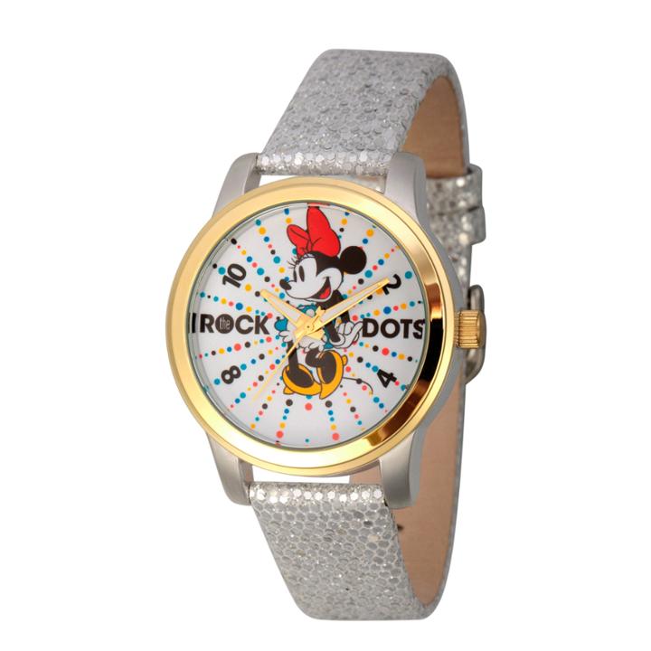 Disney Womens Minnie Mouse Silver And Gold Tonerock The Dots Strap Watch