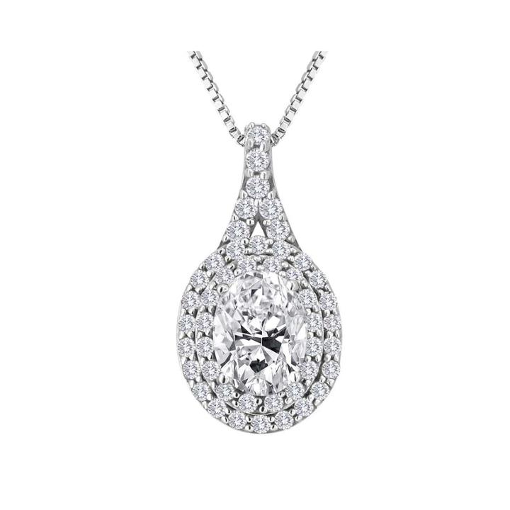 Lab-created White Sapphire Sterling Silver Halo Pendant Necklace