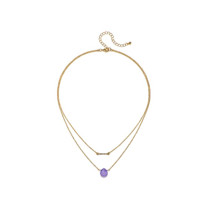 Mixit&trade; Purple Stone 2-row Gold-tone Necklace