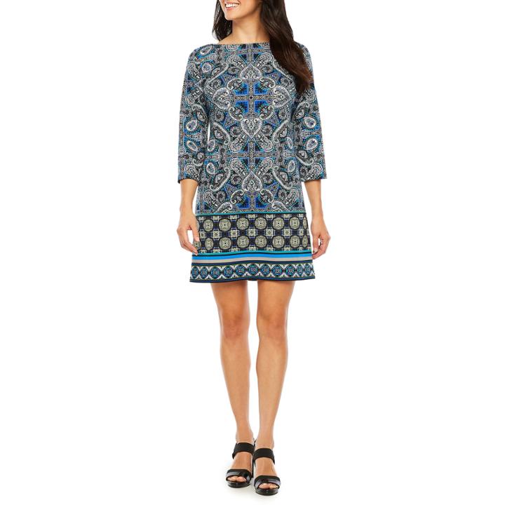 London Style 3/4 Sleeve Paisley Sheath Dress