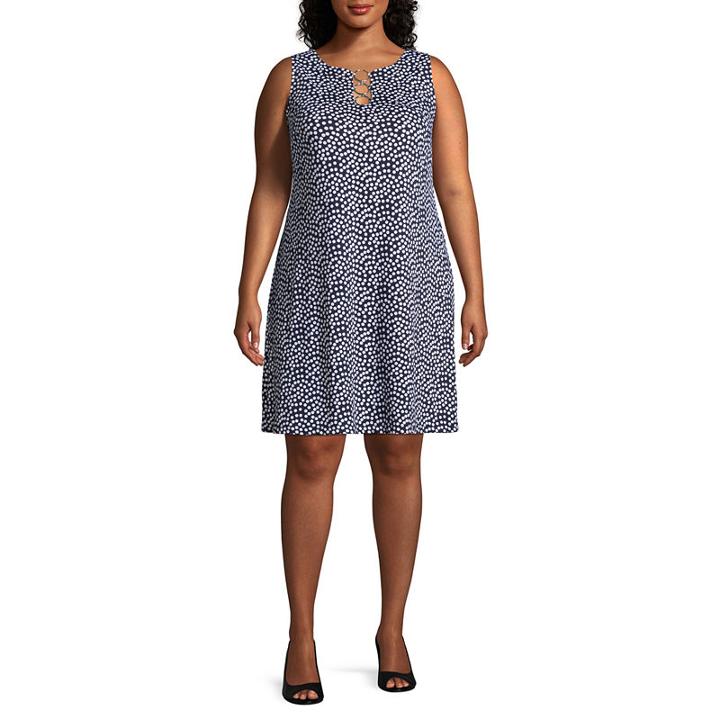 Msk Sleeveless Polka Dot Shift Dress-plus