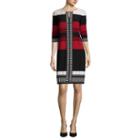 Studio 1 Elbow-sleeve Striped Border-print Shift Dress