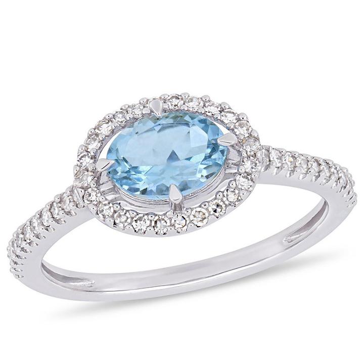 Womens 1/4 Ct. T.w. Genuine Aquamarine Blue 10k White Gold Cocktail Ring