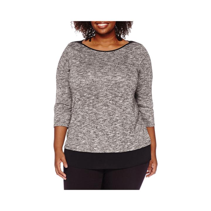 Worthington 3/4 Sleeve Chiffon Hem Tee - Plus