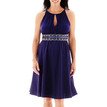 R & M Collection Sleeveless Taffeta Halter Fit-and-flare Dress - Petite