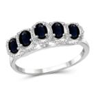 Womens Color Enhanced Blue Sapphire Sterling Silver Side Stone Ring